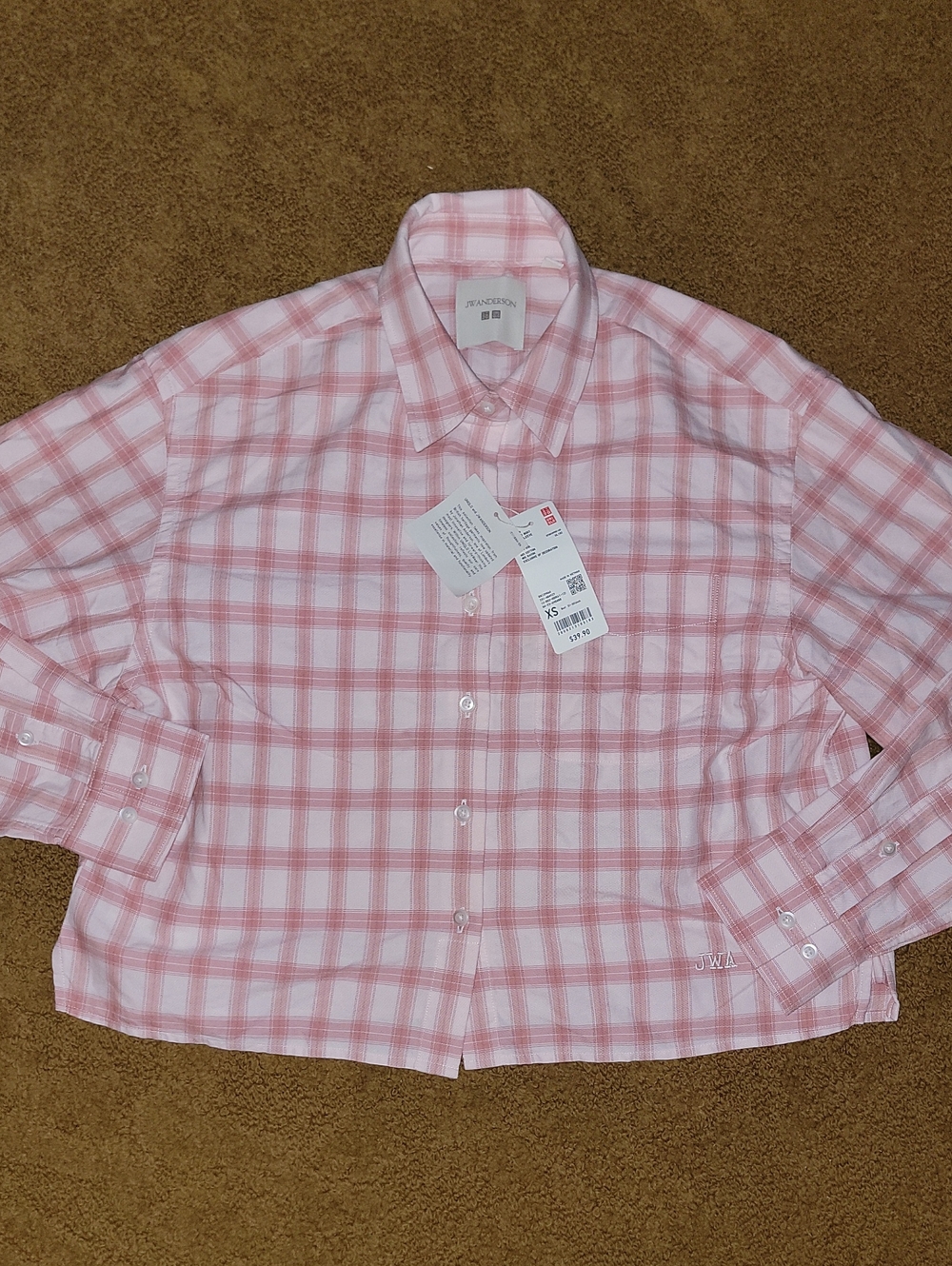 Uniqlo And JW Anderson | Plaid Long Sleeve Shirt in Pink & White | Size XS | NWT